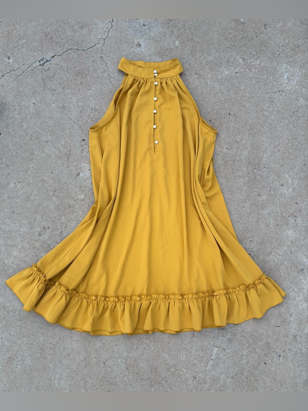 Kirundo Womens' Mustard Halter Ruffle Dress with Front Buttons Size L